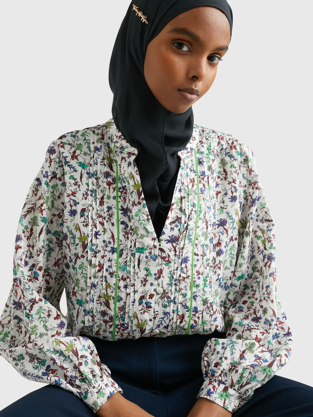 Tommy Hilfiger CO VOILE FLORAL V-NK Kadın Beyaz Gömlek
