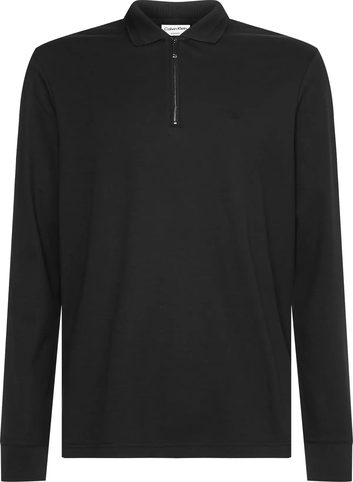 Calvin Klein SMOOTH COTTON ZIP LS Erkek Siyah Polo T-Shirt