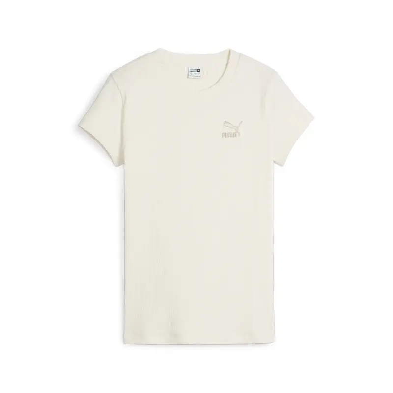 Puma CLASSICS Ribbed Slim Tee Bej Kadın T-Shirt