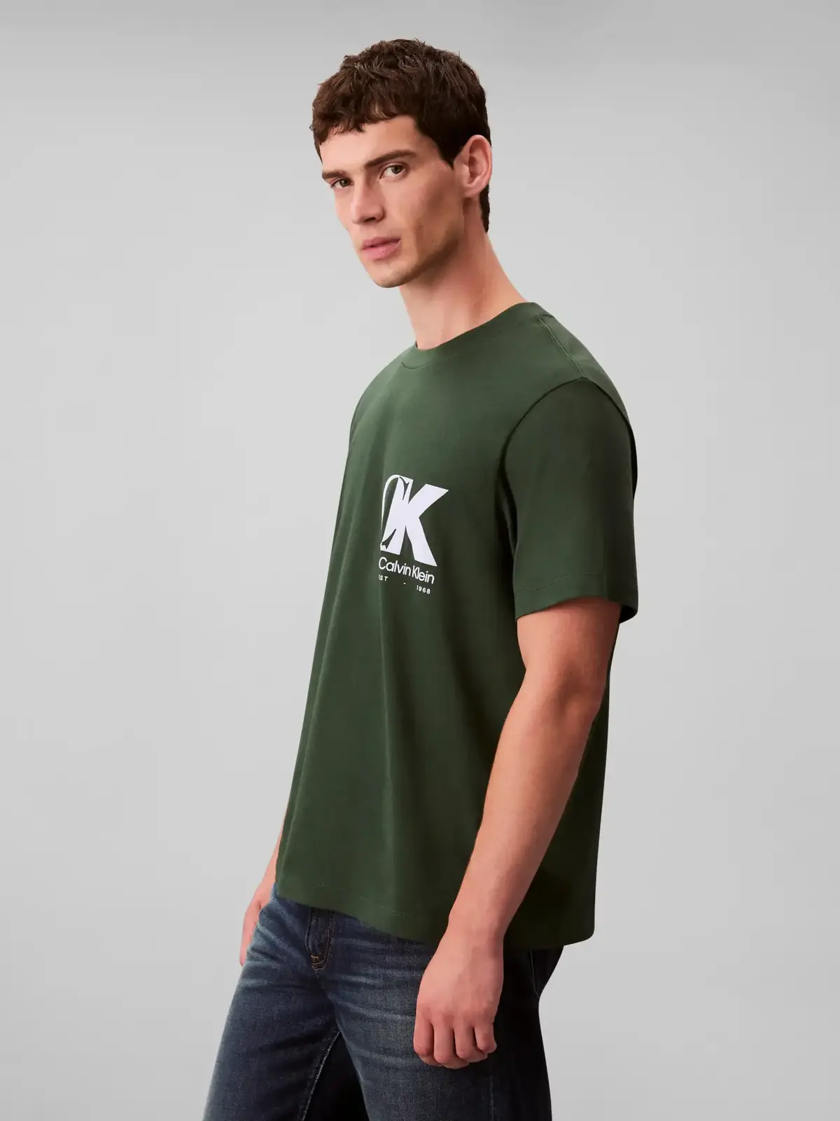 Calvin Klein SS 20S EU CK OVERLAP Yeşil Erkek Tişört