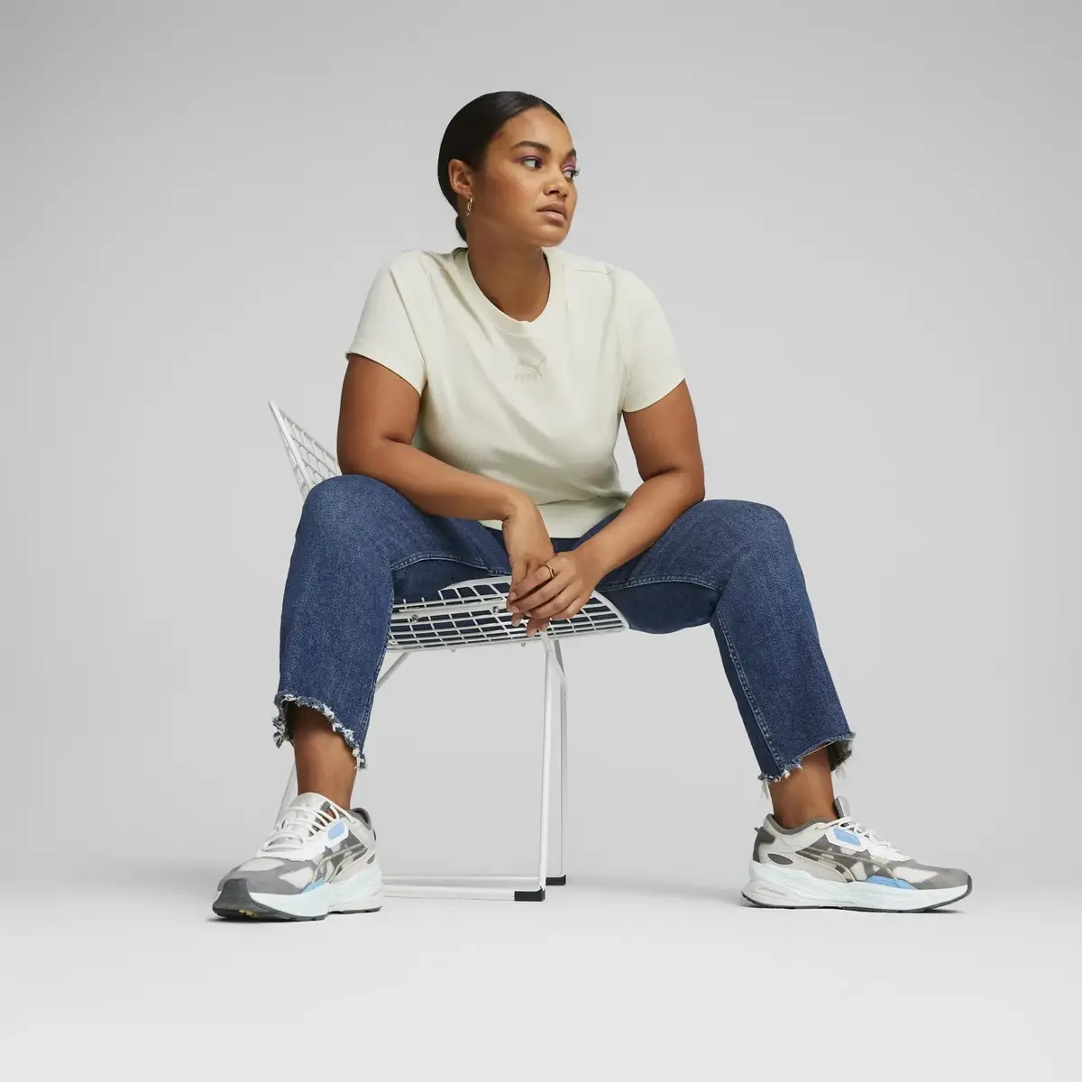 Puma Classics Ribbed Slim Tee Bej Kadın T-Shirt