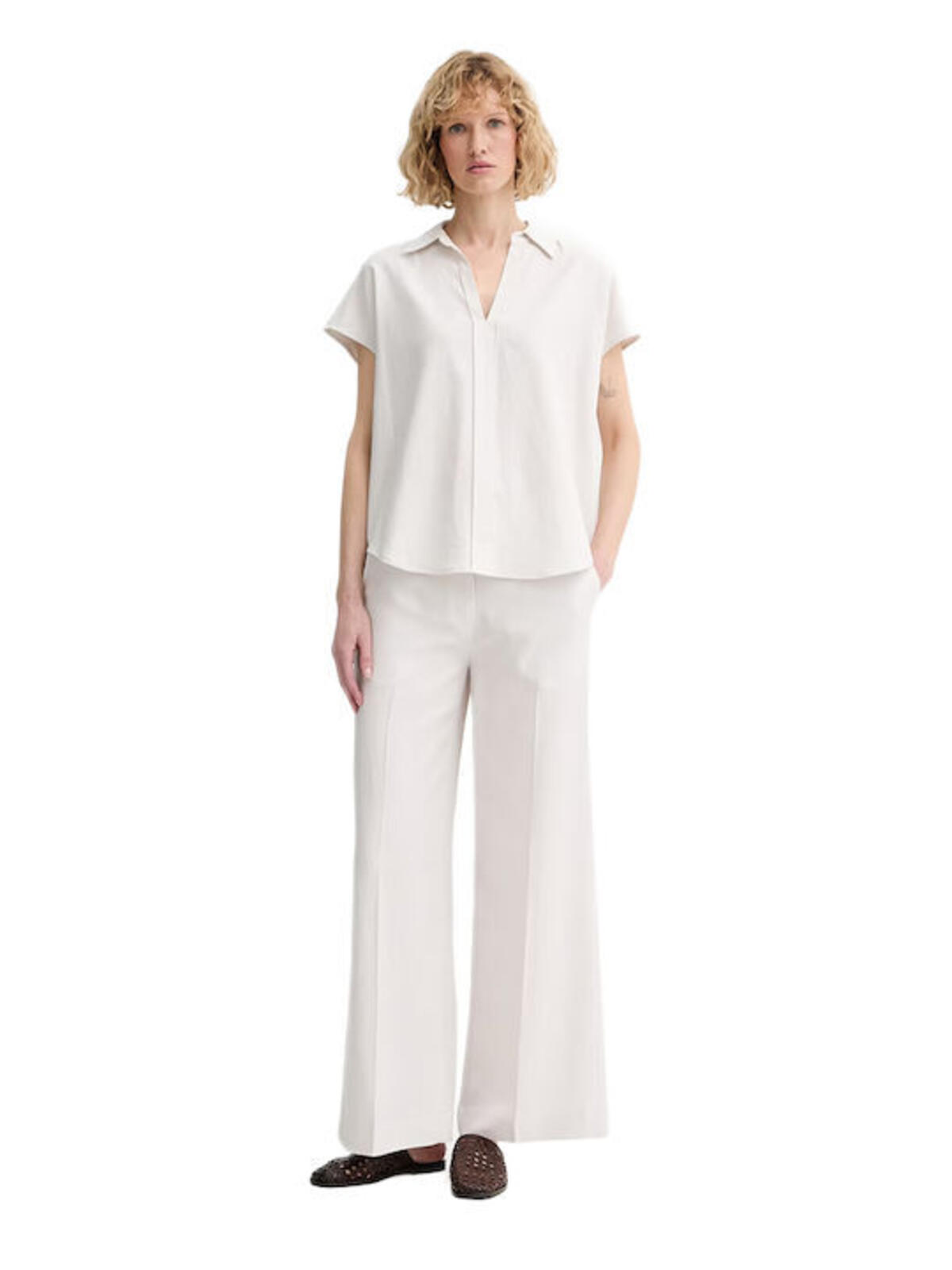 Calvin Klein LINEN CKS SS CLASSIC, GNA, XXS Bej Kadın Gömlek