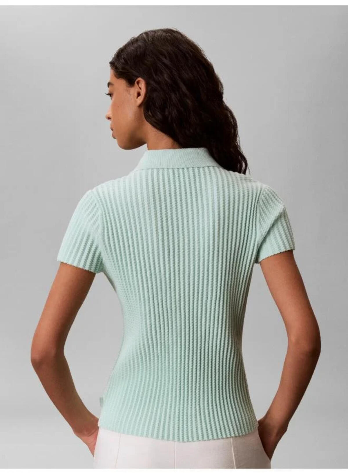 Calvin Klein ZIGZAG RIB SS ZIP UP, P84 Kadın Yeşil T-Shirt