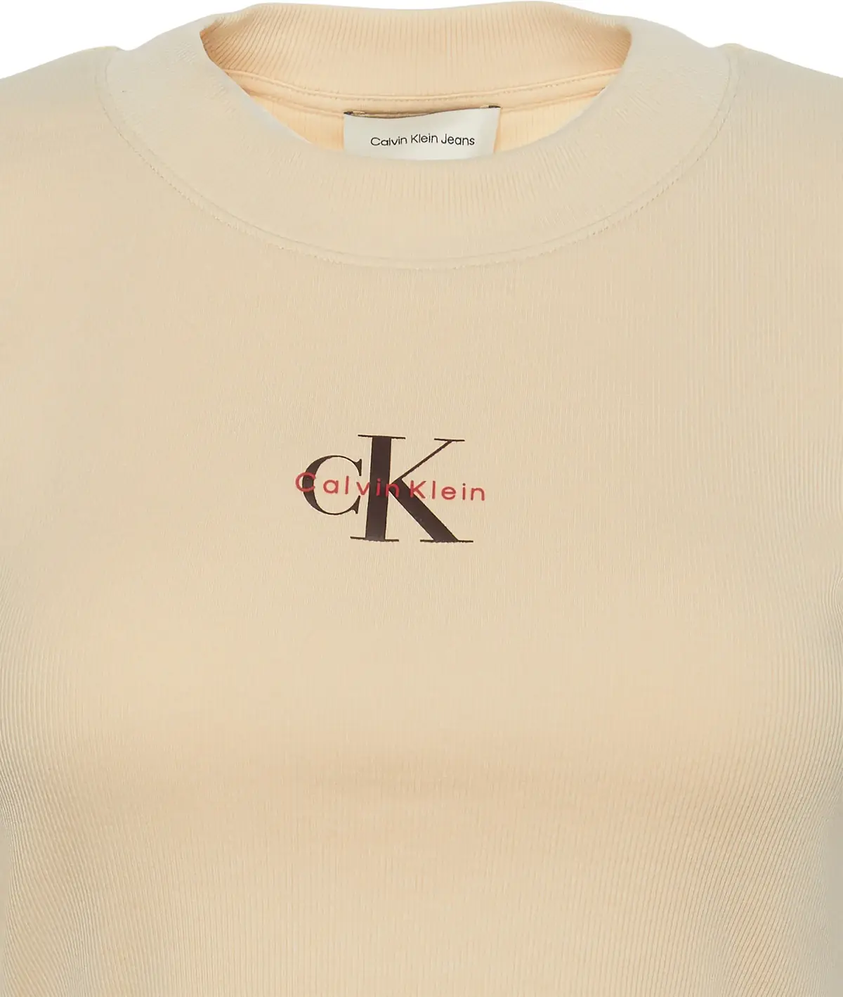 Calvin Klein MONOLOGO BABY RIB TEE Kadın Krem T-Shirt
