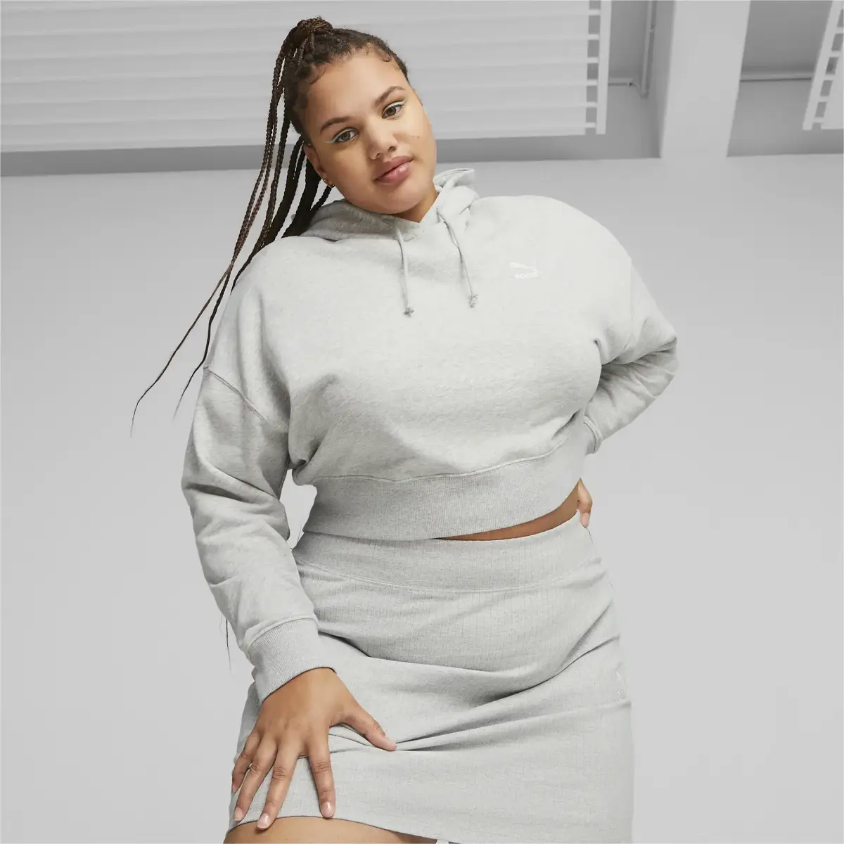 Puma CLASSICS Cropped Hoodie Gri Kadın Sweatshirt