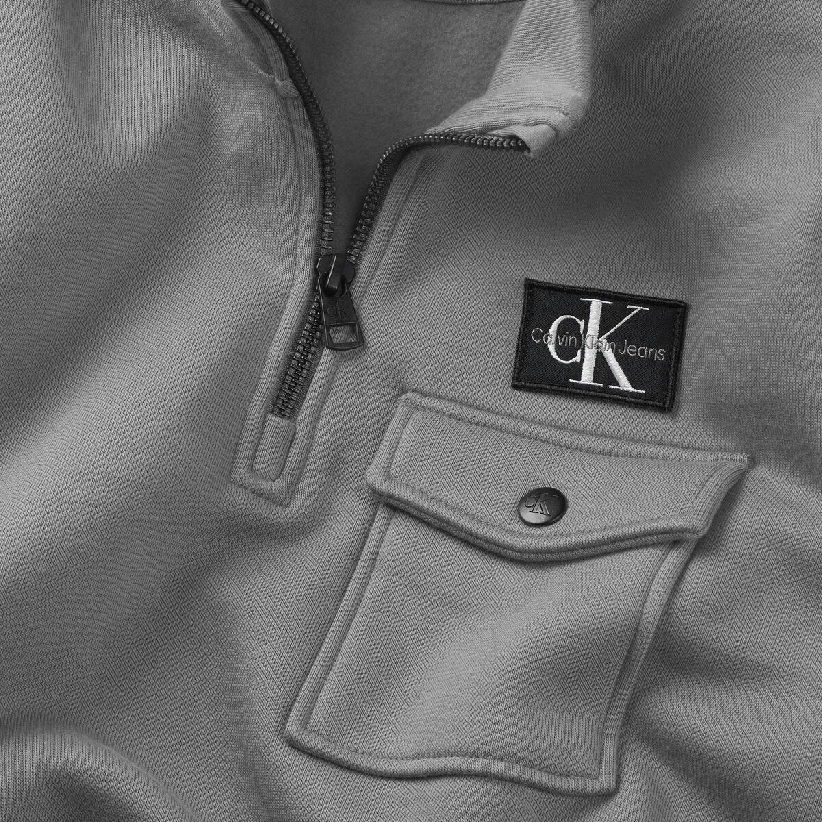 Calvin Klein HALF-ZIP FLEECE WORK Erkek Gri Sweatshirt