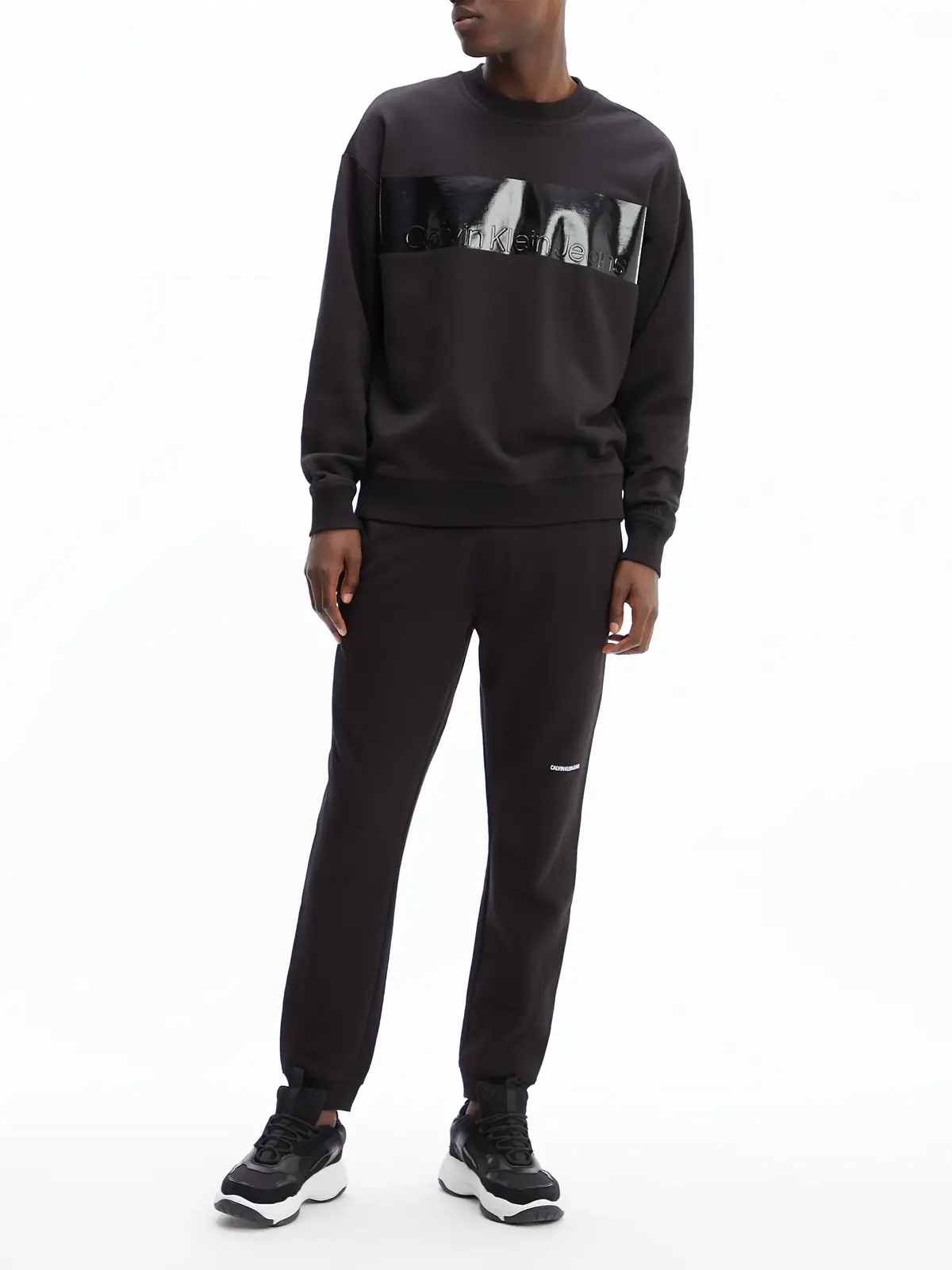 Calvin Klein SHINY INSTITUTIONAL Erkek Siyah Sweatshirt
