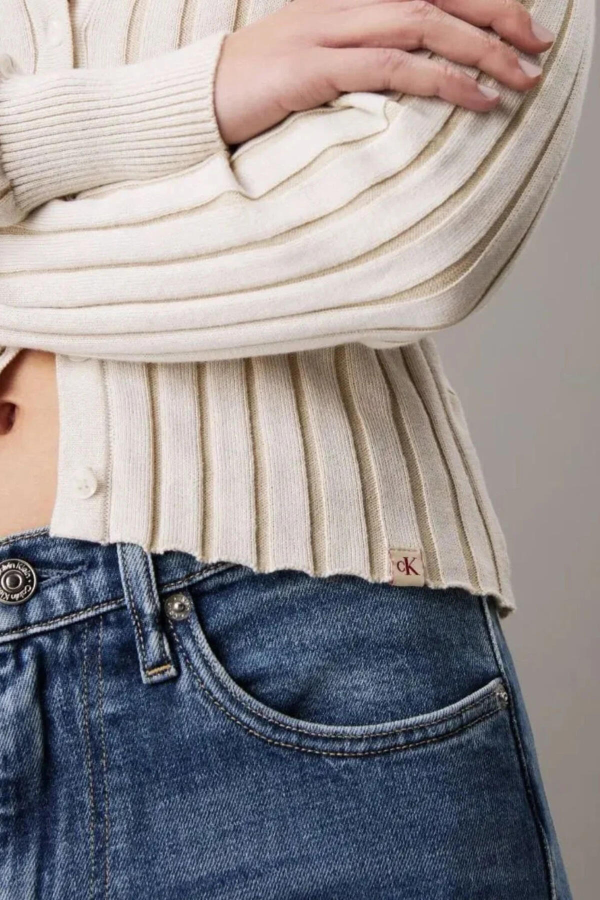 Calvin Klein PLATED SWEATER CARDI, YBI Beyaz Kadın Hırka