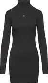 Calvin Klein LS WOVEN LABEL 2X2 RIB MINI DRES Kadın Siyah Elbise