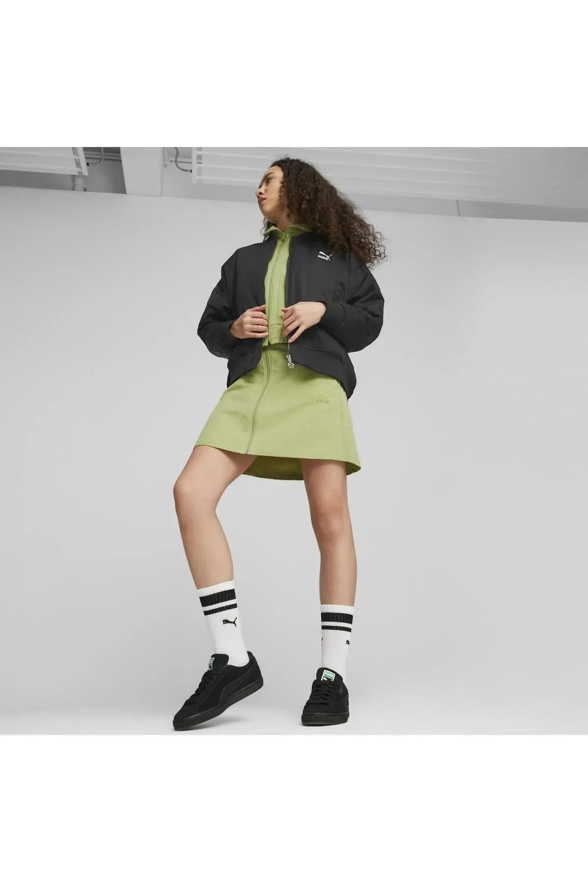 Puma T7 Shiny Bomber Jacket Siyah Kadın Fermuarlı Sweatshirt