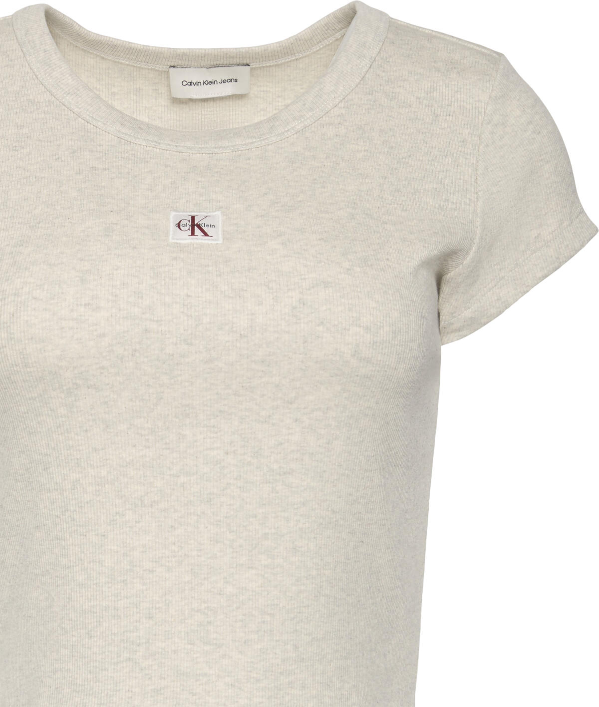 Calvin Klein A- WOVEN LABEL 2X2 RIB BABY TEE Gri Kadın T-Shirt