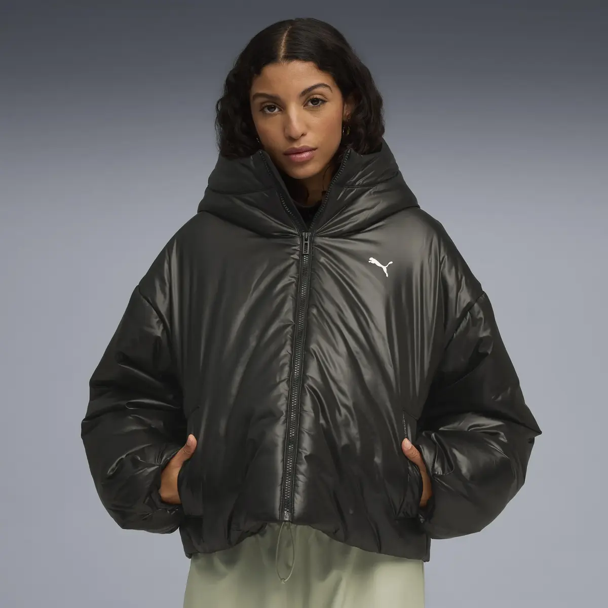 Puma Shiny Hooded Padded Jacket Siyah Kadın Mont