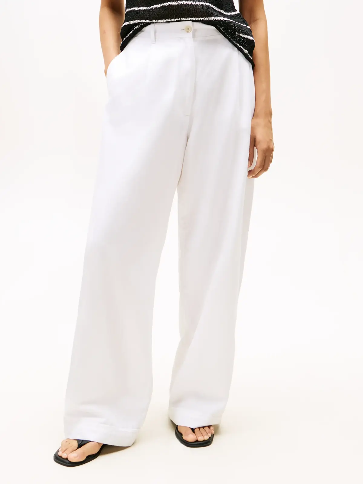 Tommy Hilfiger TENCEL LINEN WIDE LE, YCF Beyaz Kadın Pantolon