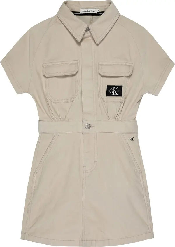 Calvin Klein CORDUROY SS SHIRT DR Kadın Krem Elbise