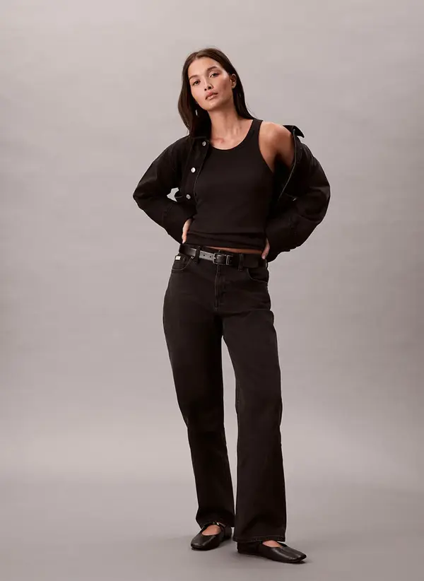 Calvin Klein HIGH RISE STRAIGHT CK ESSENTIAL Siyah Kadın Kot Pantolon