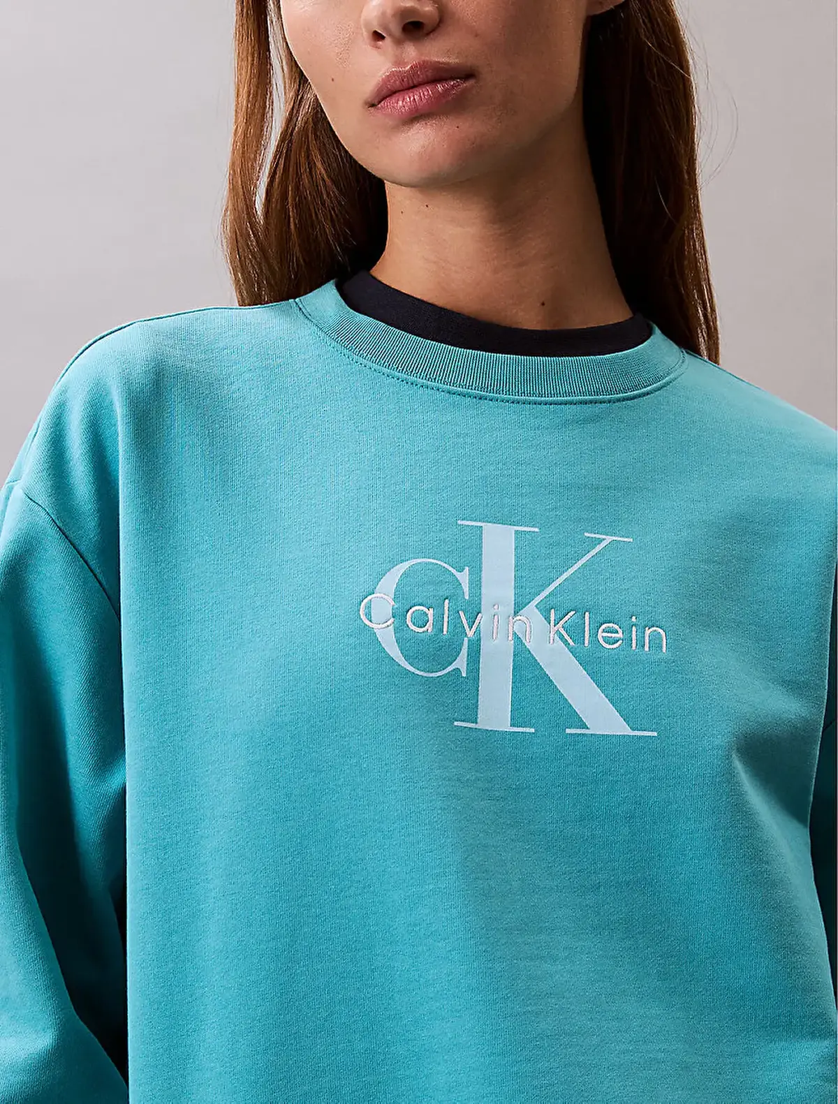 Calvin Klein LS MONOLOGO FRENCH TERRY RLXD CR Yeşil Kadın Sweatshirt