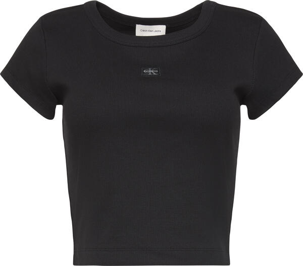 Calvin Klein A- WOVEN LABEL 2X2 RIB BABY TEE Siyah Kadın T-Shirt