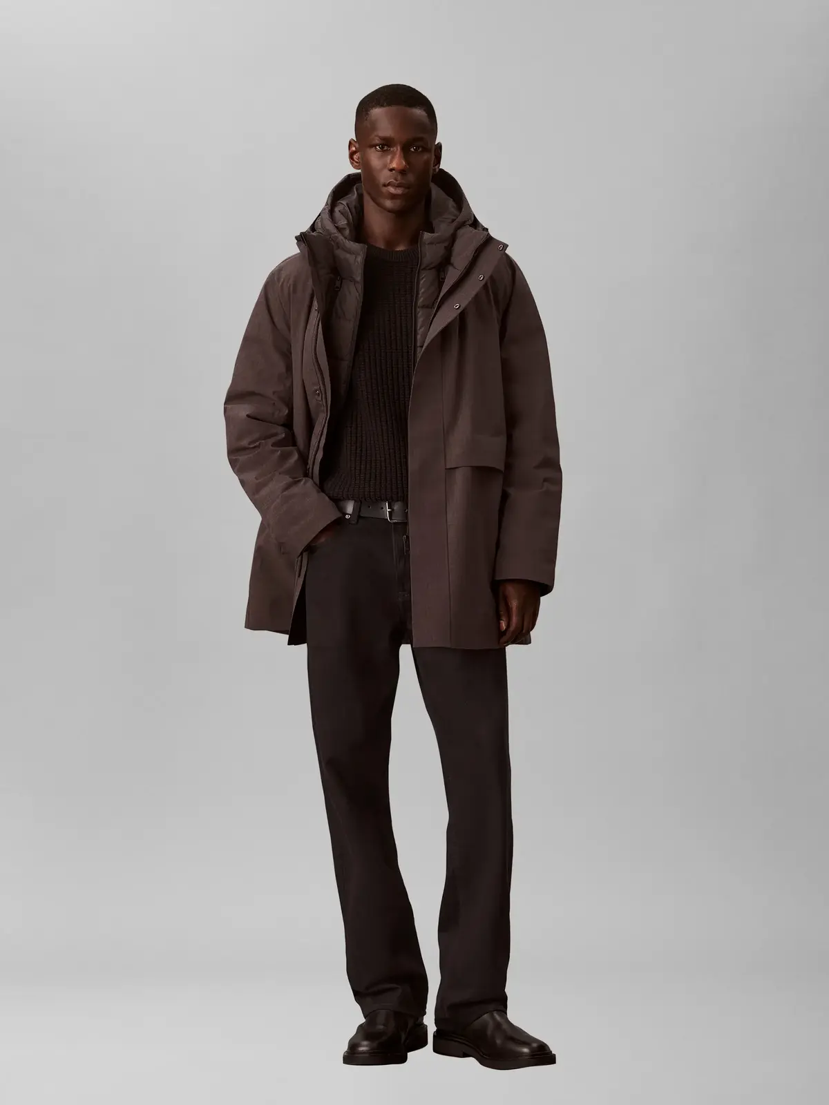 Calvin Klein LS HEATHERED NYLON B, P7I Siyah Erkek Mont