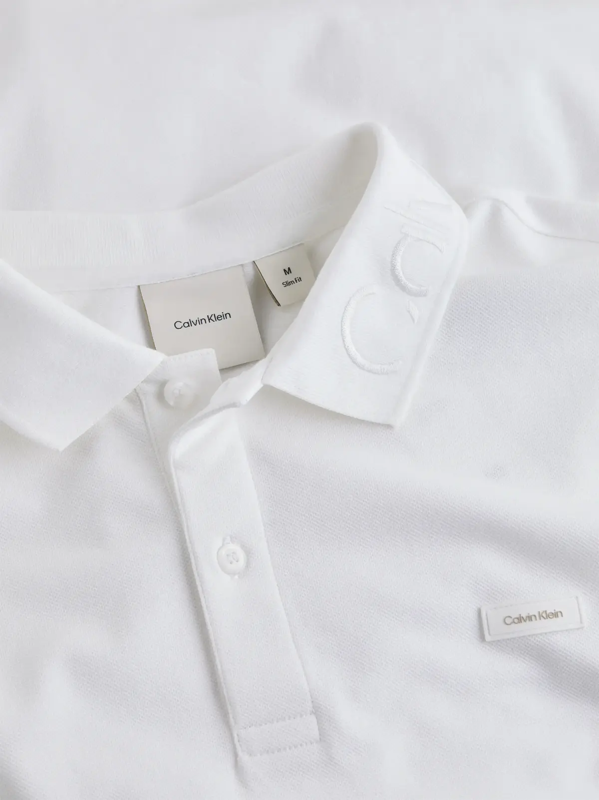 Calvin Klein STRETCH PIQUE LOGO C, YAF Beyaz Erkek T-Shirt & Polo