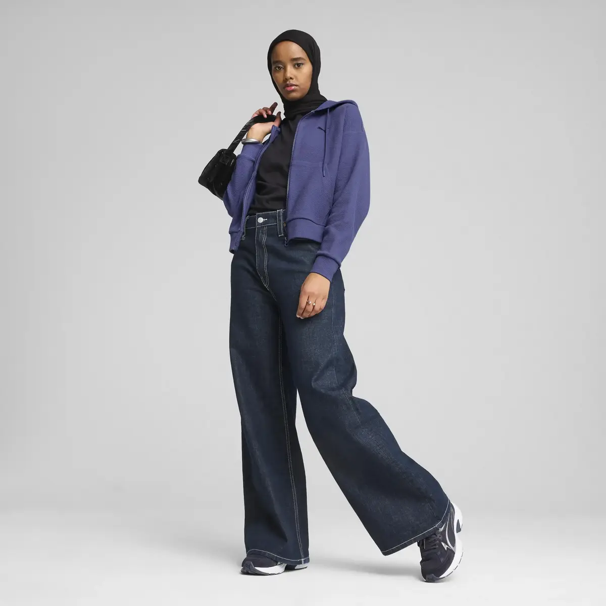 PUMA HER Crop Full-Zip Hoodie Mavi Kadın Fermuarlı Ceket