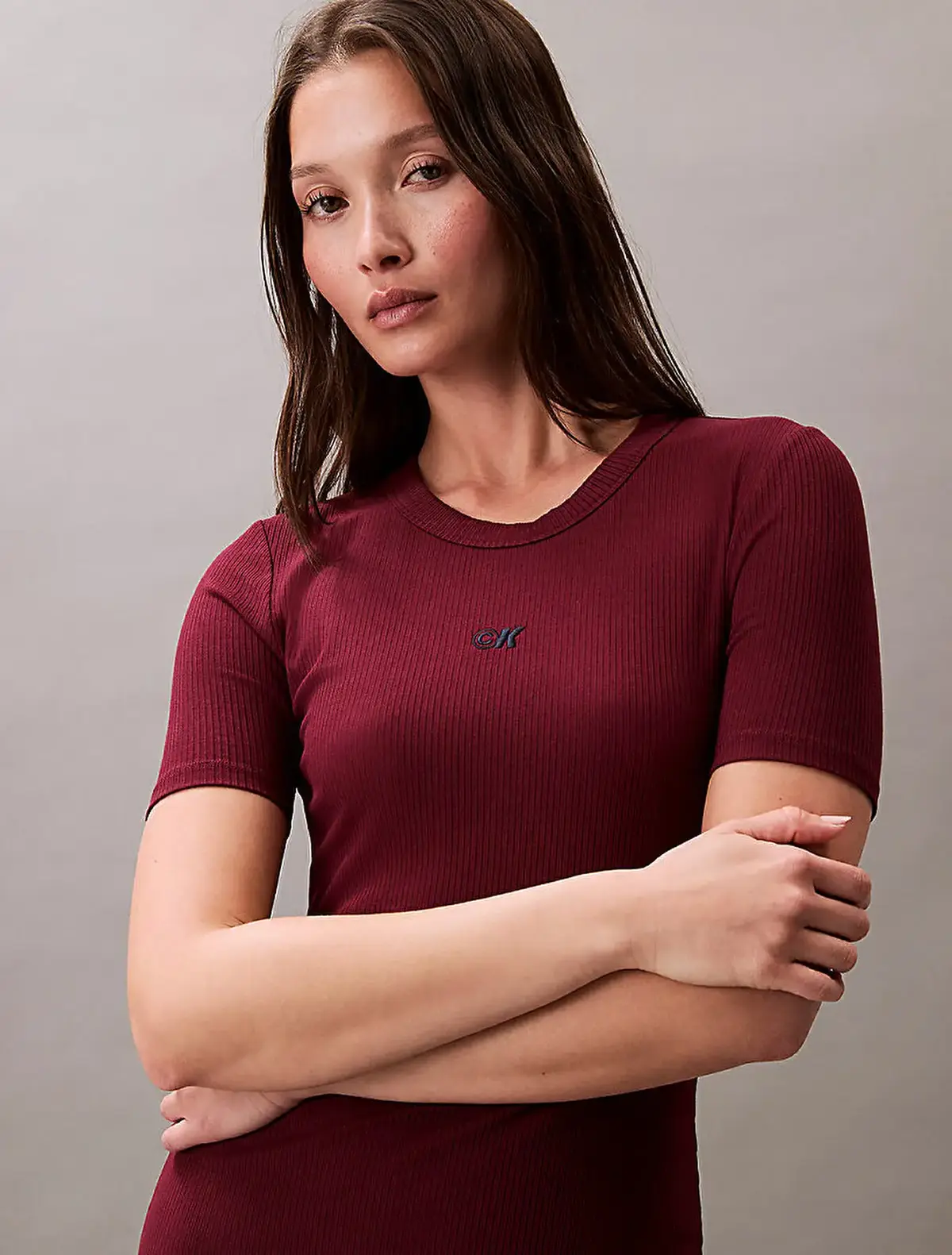 Calvin Klein A - MODAL RIB SS DRESS Bordo Kadın Elbise