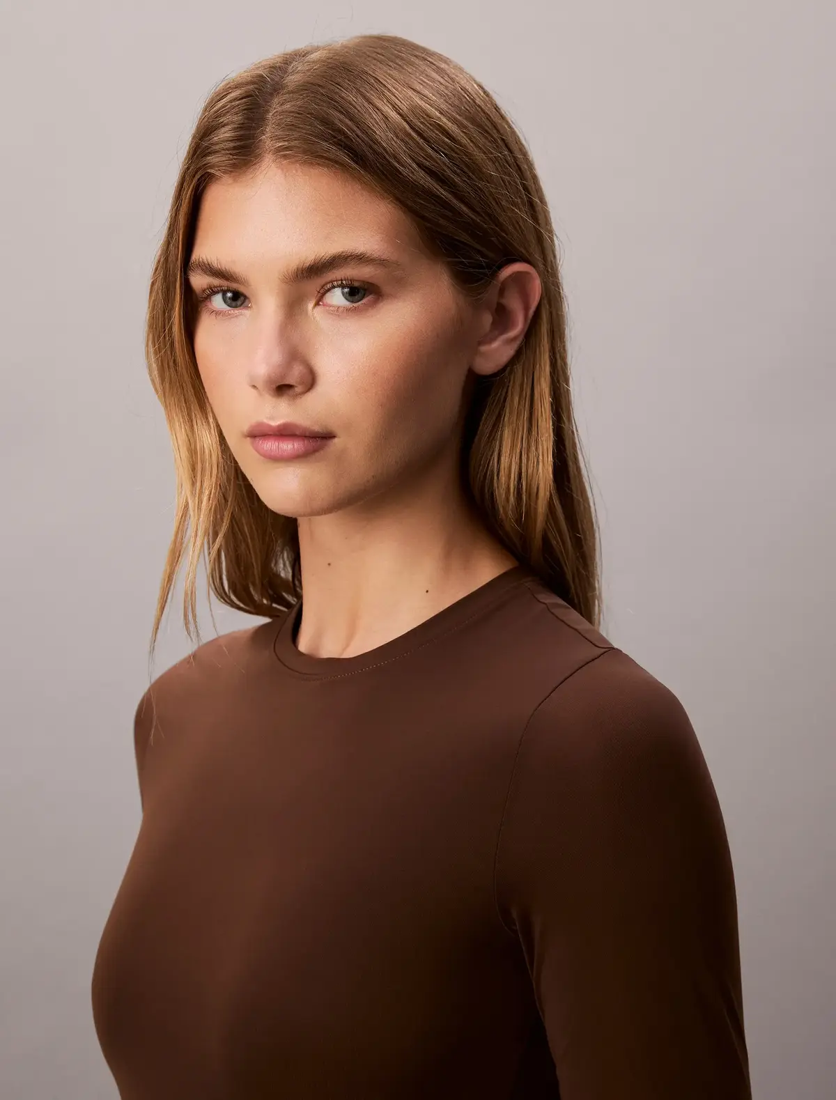 Calvin Klein SECOND SKIN LS TOP Kahverengi Kadın Uzun Kollu Tişört