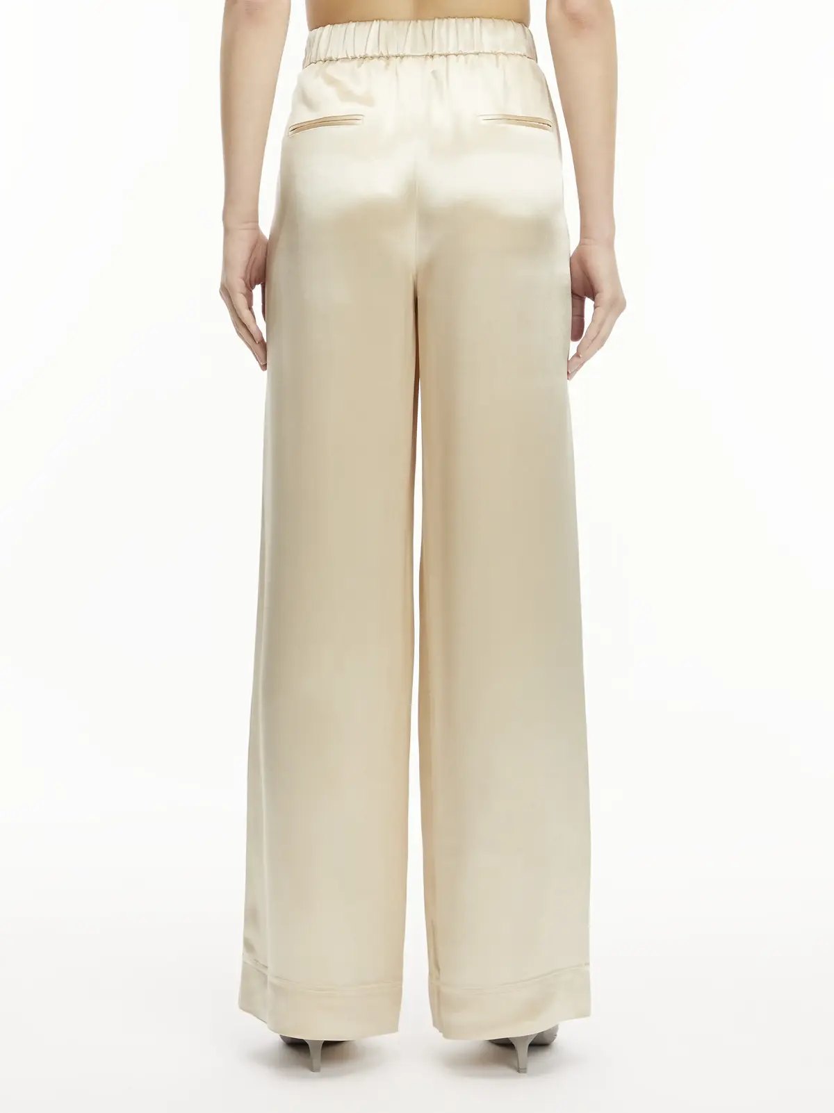 Calvin Klein NAIA SHINE WIDE LEG Kadın Krem Geniş Paça Pantolon