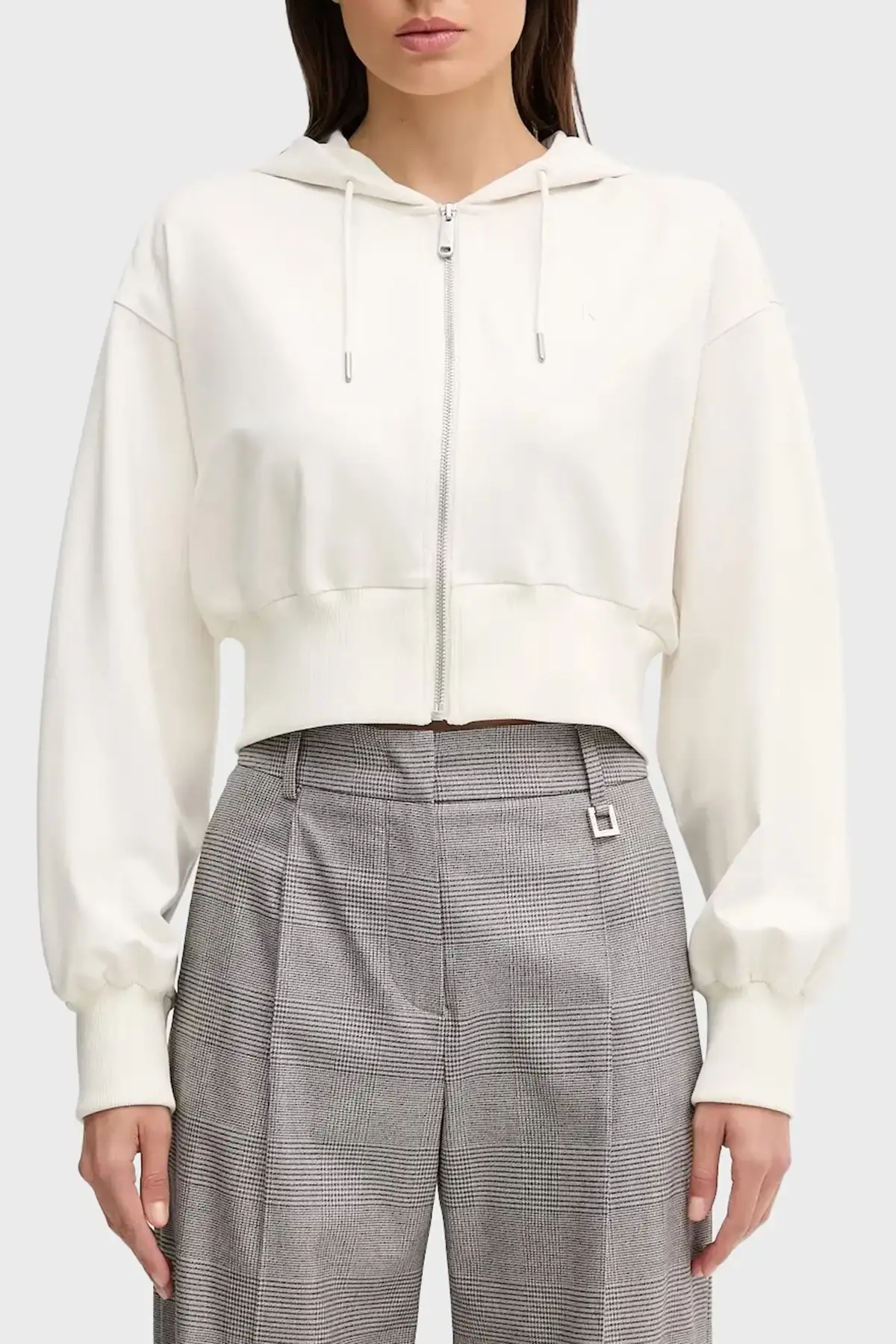 Calvin Klein A- PUNTO MILANO FZ HOODIE Bej Kadın Fermuarlı Üst Calvin Klein A- PUNTO MILANO FZ HOODIE Bej Kadın Fermuarlı Üst