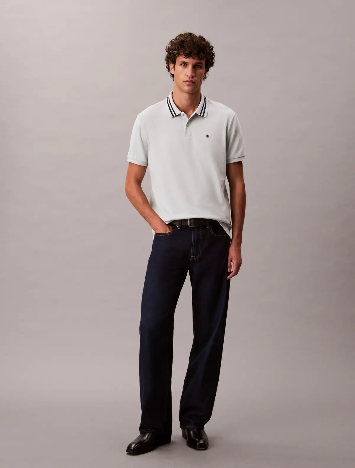 Calvin Klein SS MONOGRAM PIQUE TI, CHE Açık Gri Erkek Polo T-Shirt