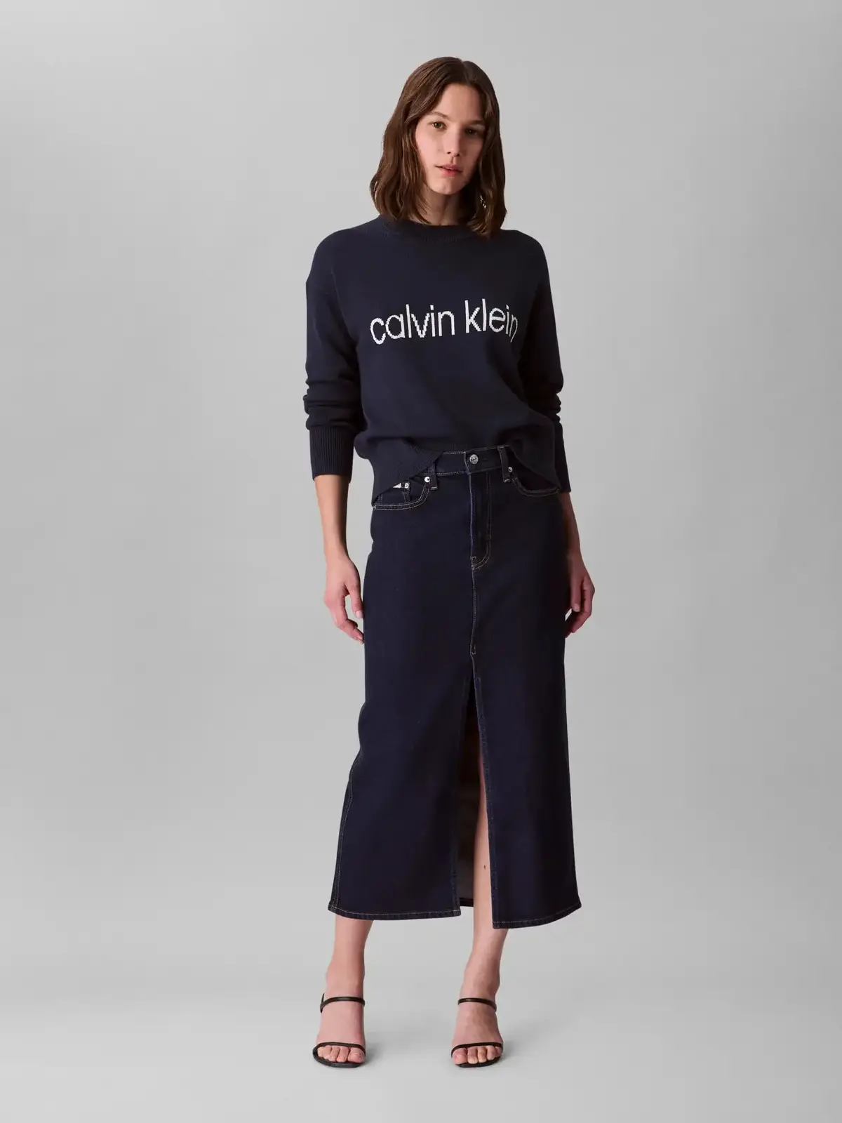 Calvin Klein Cotton Graphic Pullover Antrasit Kadın Kazak