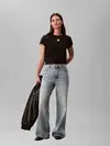 Calvin Klein SS WOVEN LABEL CLASS, UB1 Siyah Kadın T-Shirt