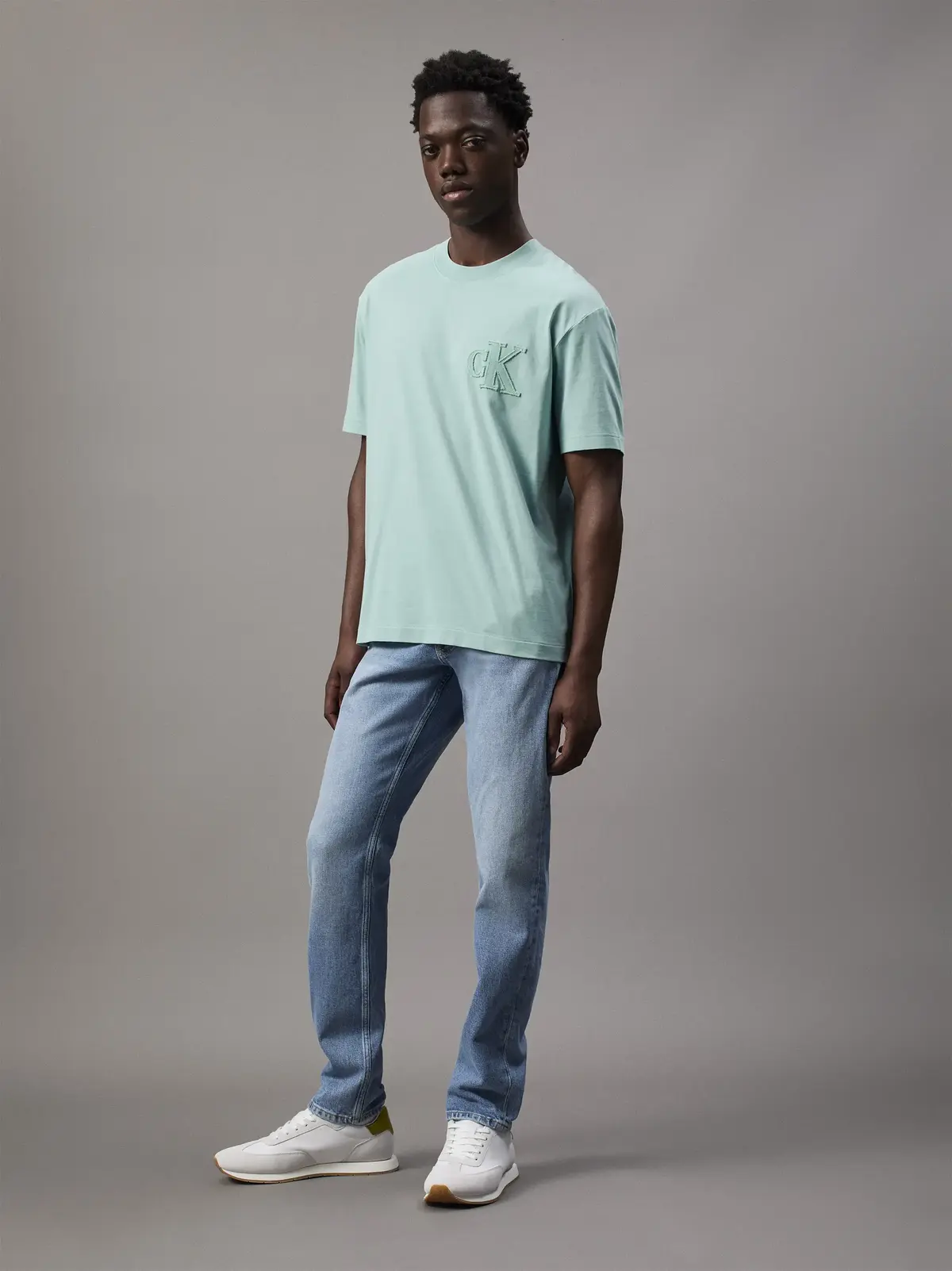 Calvin Klein CK APPLIQUE TEE, MR5 Mavi Erkek T-Shirt & Polo