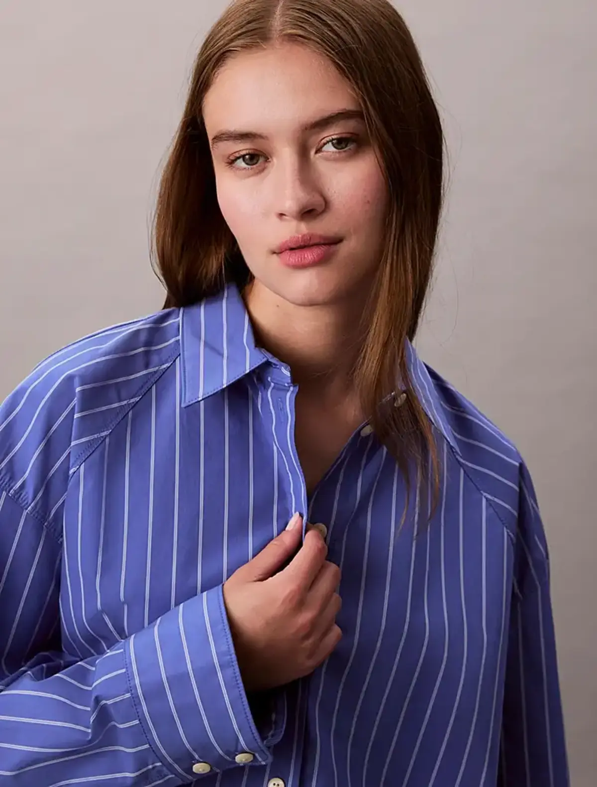 Calvin Klein YD STRIPE BOXY CROPPED SHIRT Mavi Kadın Tişört