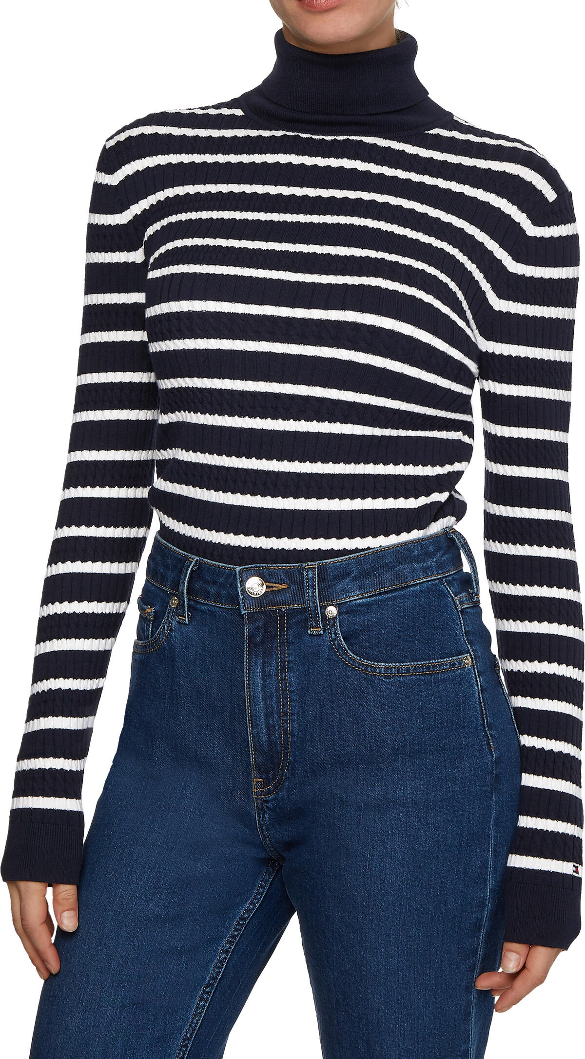 Tommy Hilfiger CABLE ROLL-NK SWEATE Kadın Siyah Kazak