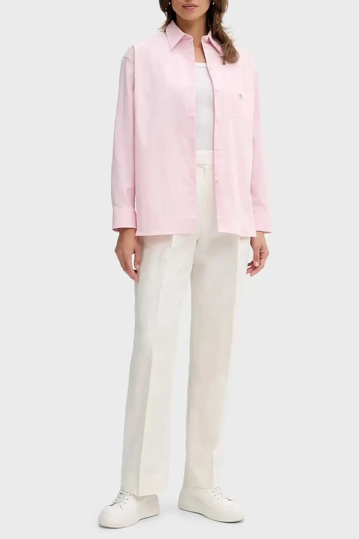 Calvin Klein POPLIN RELAXED SHIRT Pembe Kadın Tişört