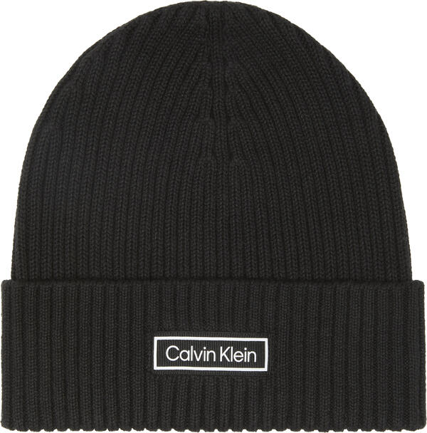 Calvin Klein PATCH CHUNKY RIB COTTON BEANIE Siyah Erkek Bere