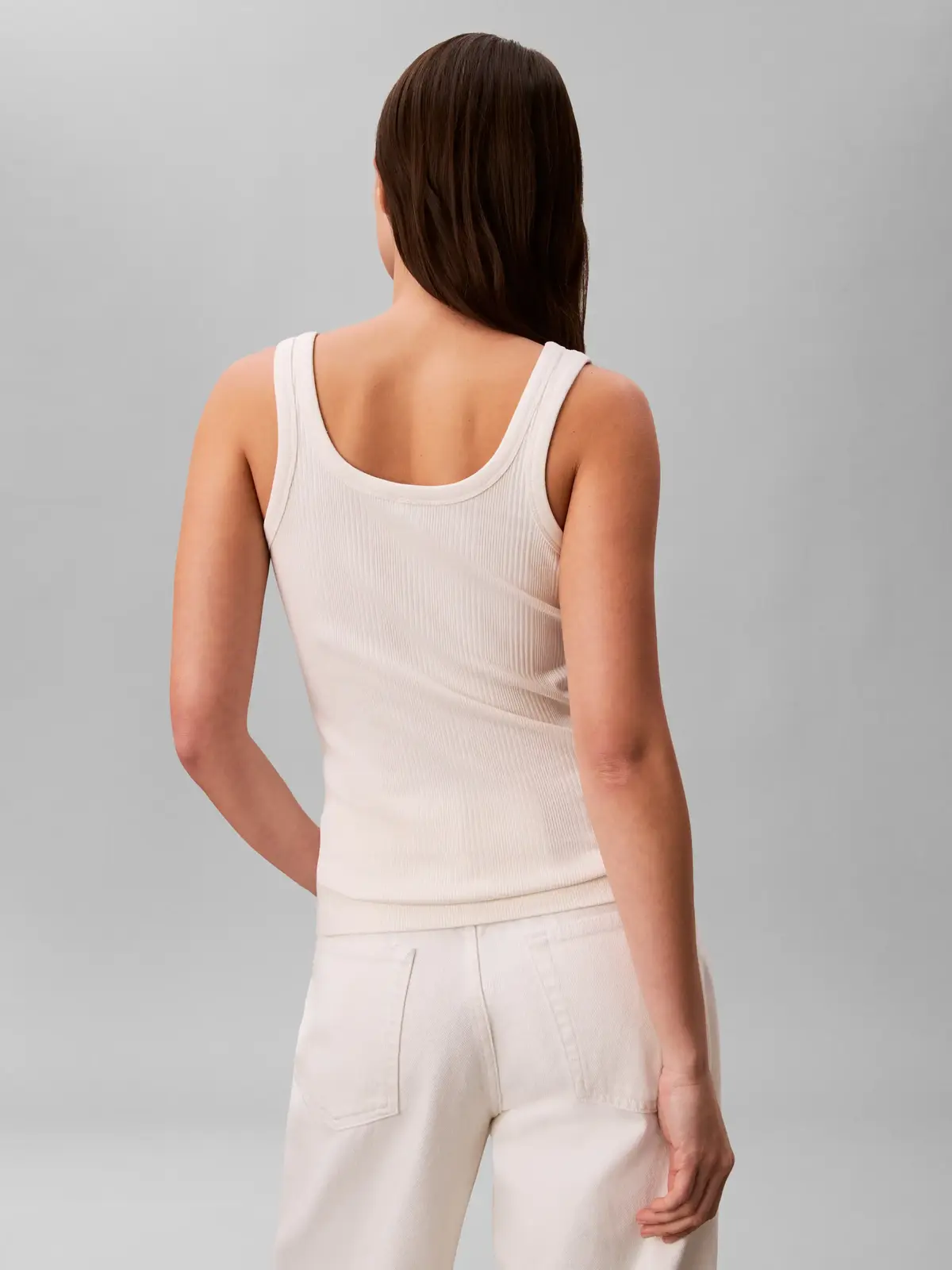 Calvin Klein SL VARIGATED RIB NAN Beyaz Kadın Fitilli Pamuklu Askılı Bluz