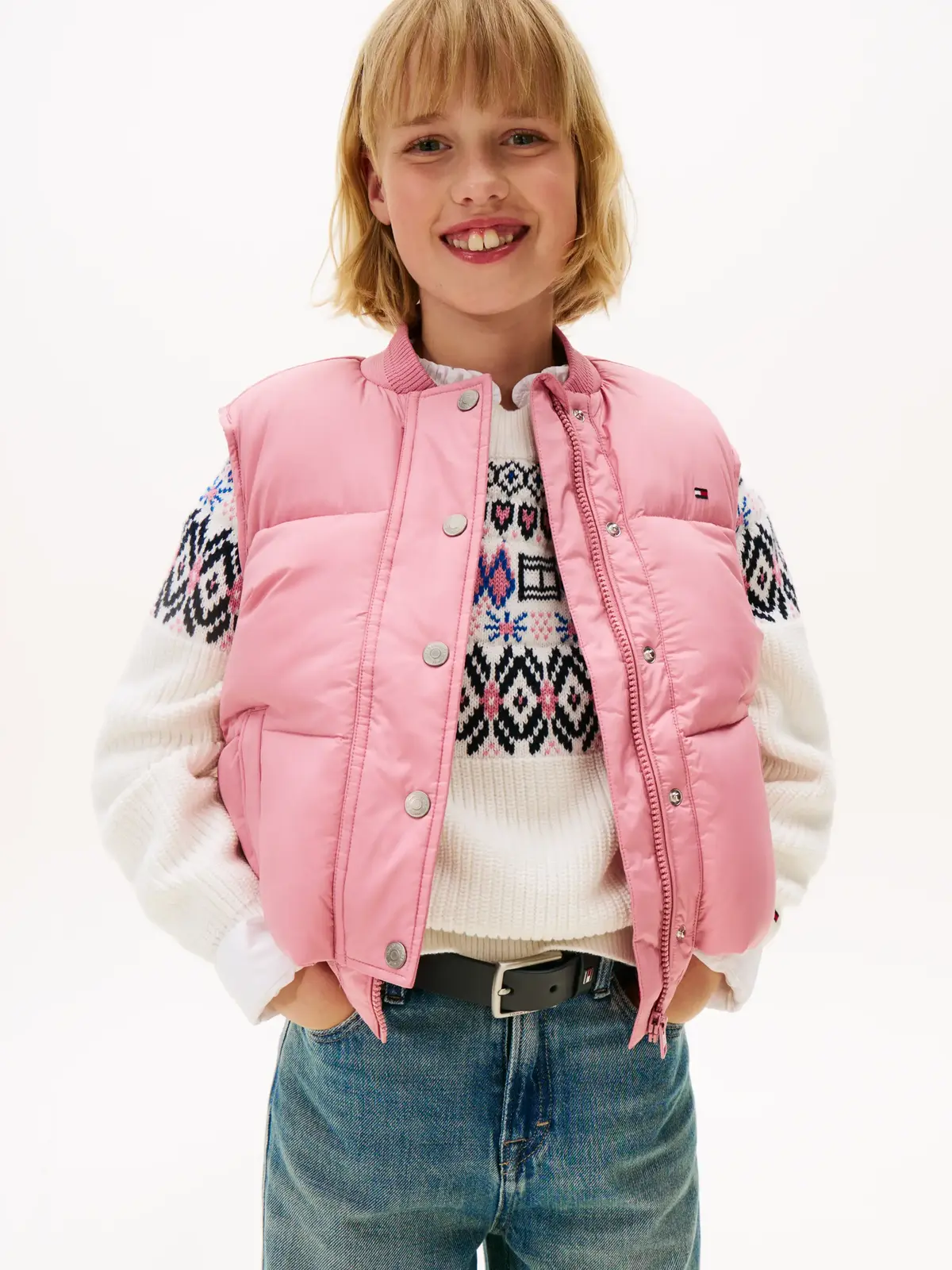 Tommy Hilfiger Branded Puffer Pembe Kız Çocuk Yelek