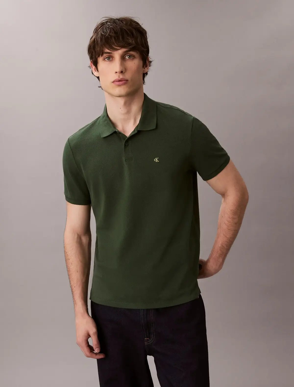 Calvin Klein SS MONOGRAM PIQUE PO, LLG Yeşil Erkek Polo T-Shirt