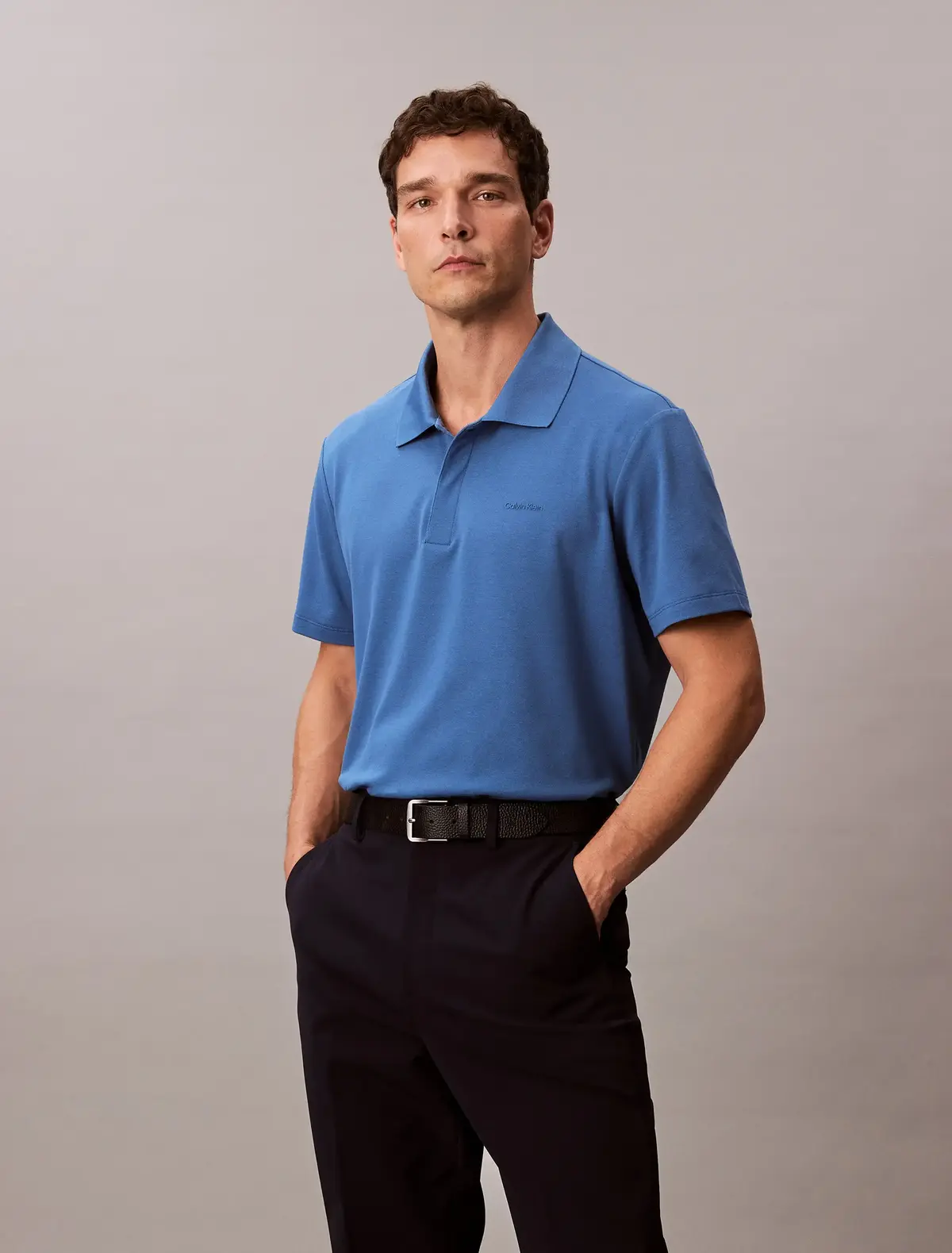 Calvin Klein SS COOLING PIQUE SNAP BTN POLO Mavi Erkek Polo T-Shirt