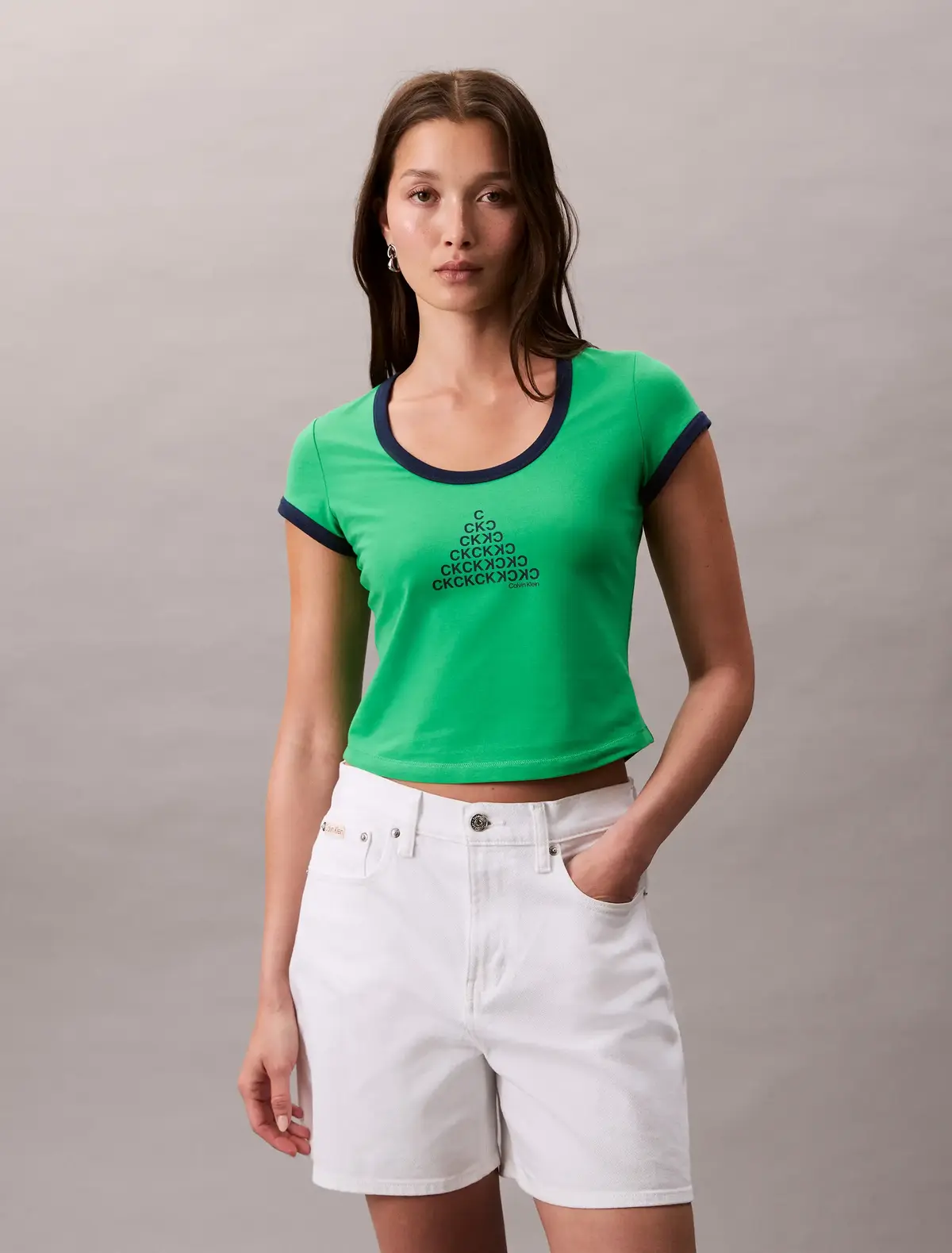 Calvin Klein SS PM C GRPHC SCP NK Yeşil Kadın Tişört