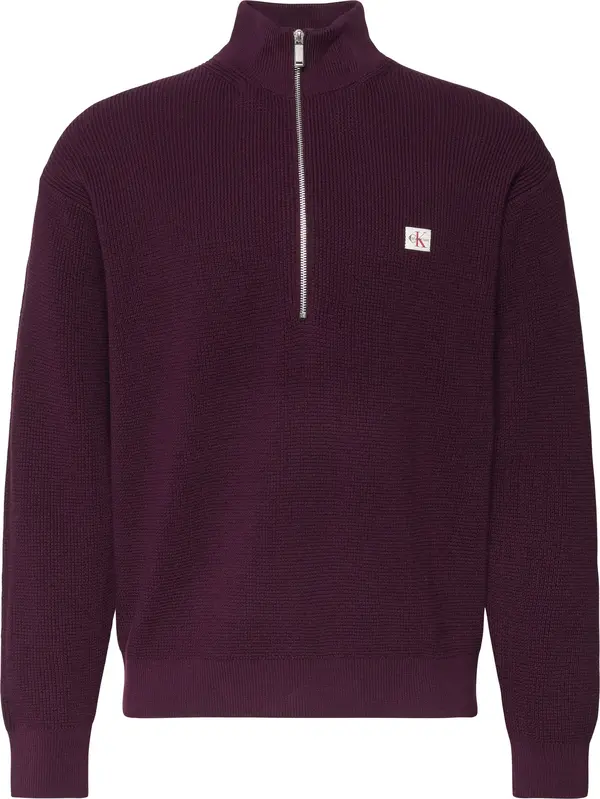 Calvin Klein LS EZ COTTON WAFFLE QUARTER ZIP Erkek Bordo Sweatshirt