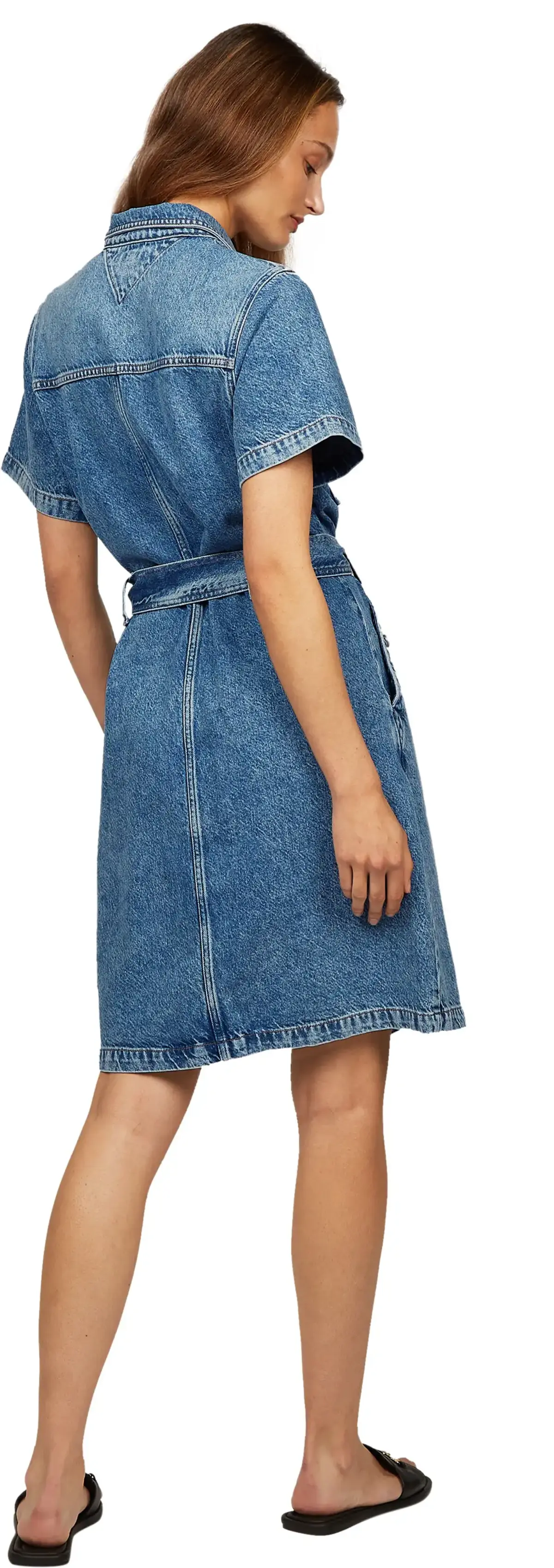 Tommy Hilfiger DNM SS KNEE BELTED D, 1A8 Mavi Kadın Elbise-Etek