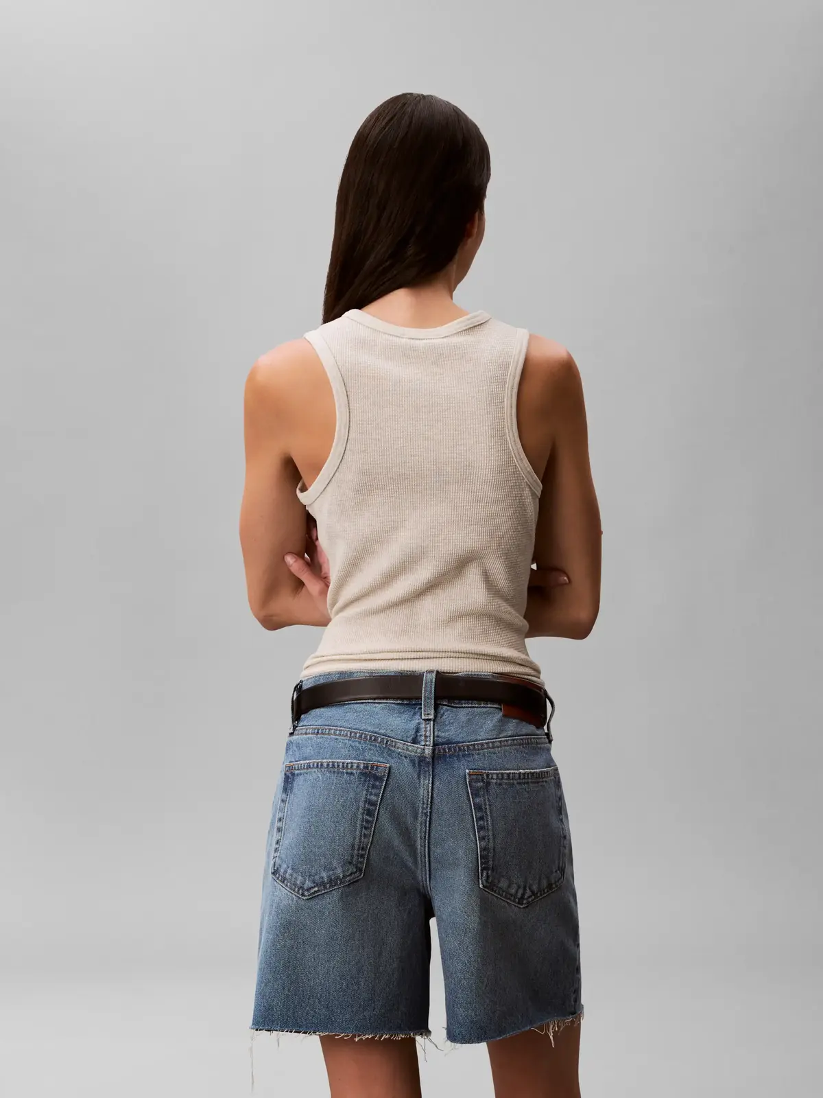 Calvin Klein SL MONOGRAM PATCH WA Bej Kadın Kolsuz Tişört