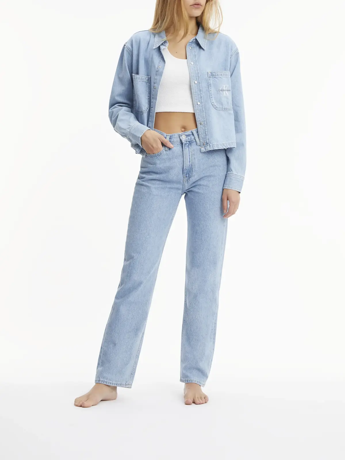 Calvin Klein CROPPED DAD DENIM SH Kadın Mavi Gömlek