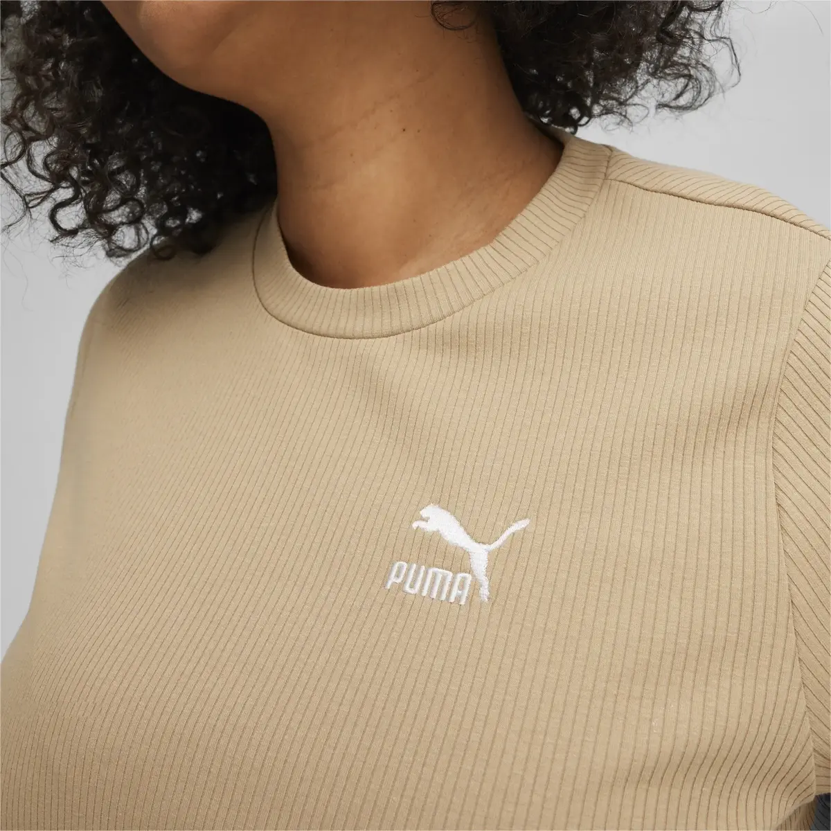 Puma CLASSICS Ribbed Slim Tee Açık Kahve Kadın T-Shirt