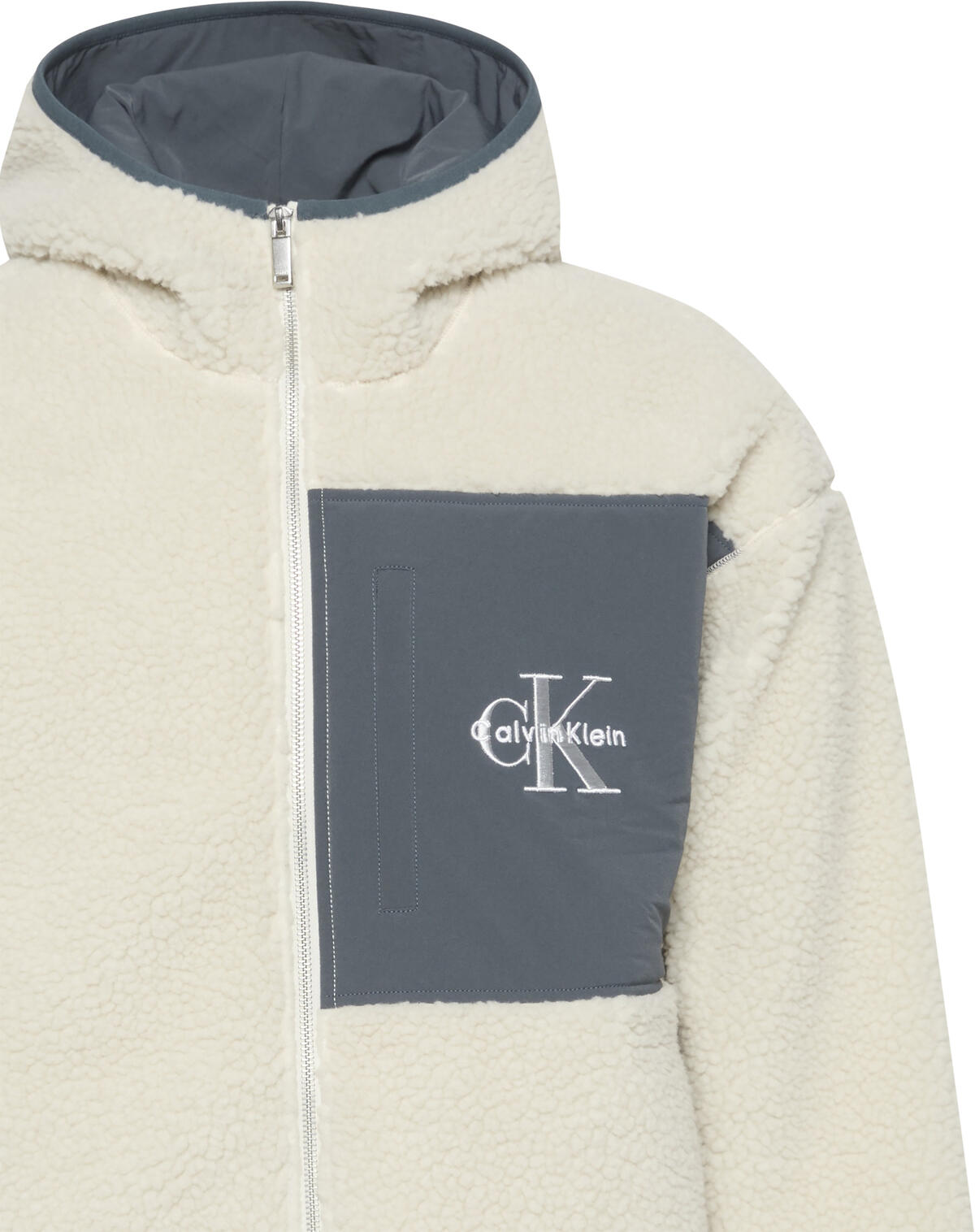 Calvin Klein SHERPA FUNNEL NECK FULL ZIP HOOD Beyaz Erkek Sweatshirt