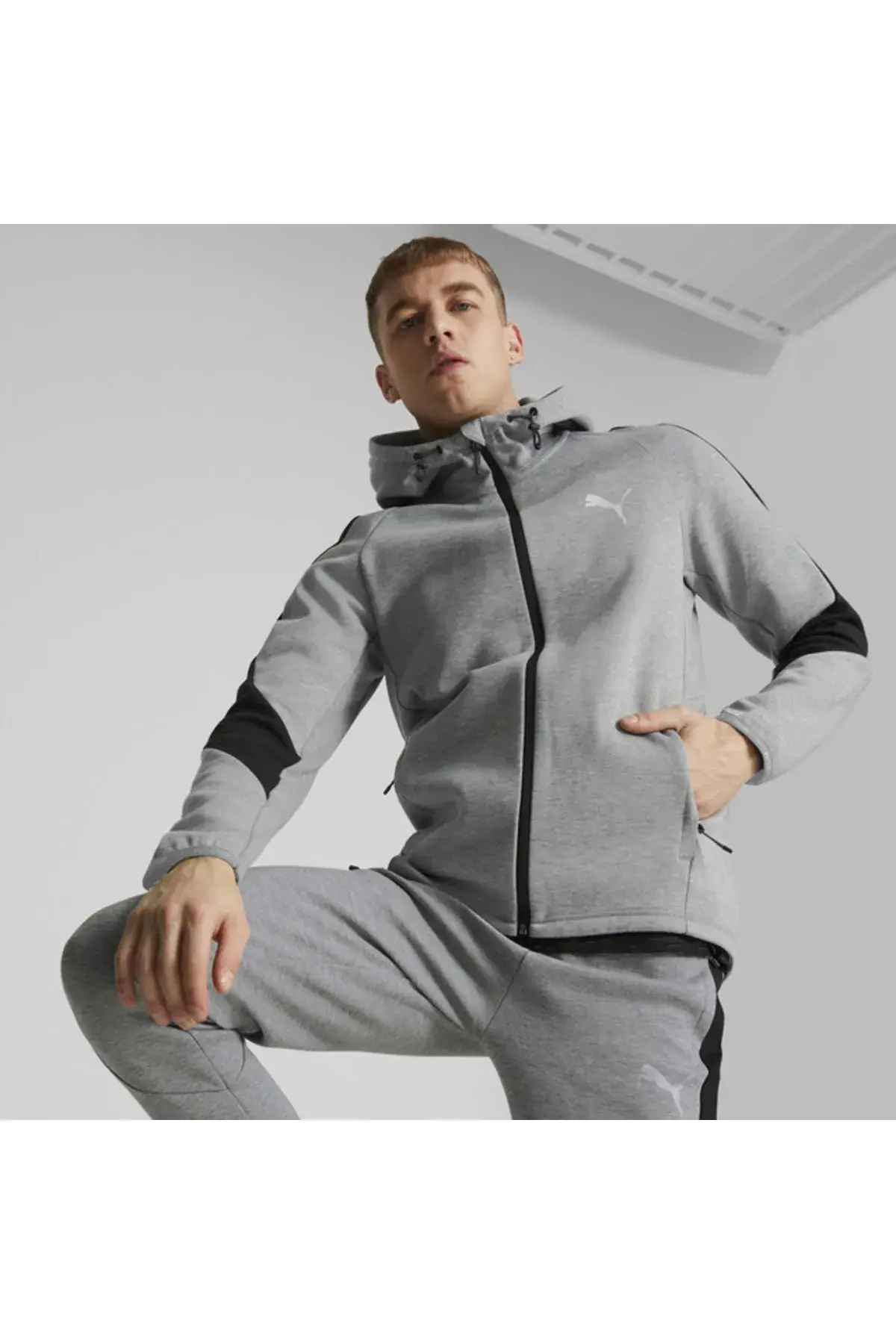 Puma Evostripe Full-Zip Hoodie Gri Erkek Fermuarlı Hoodie