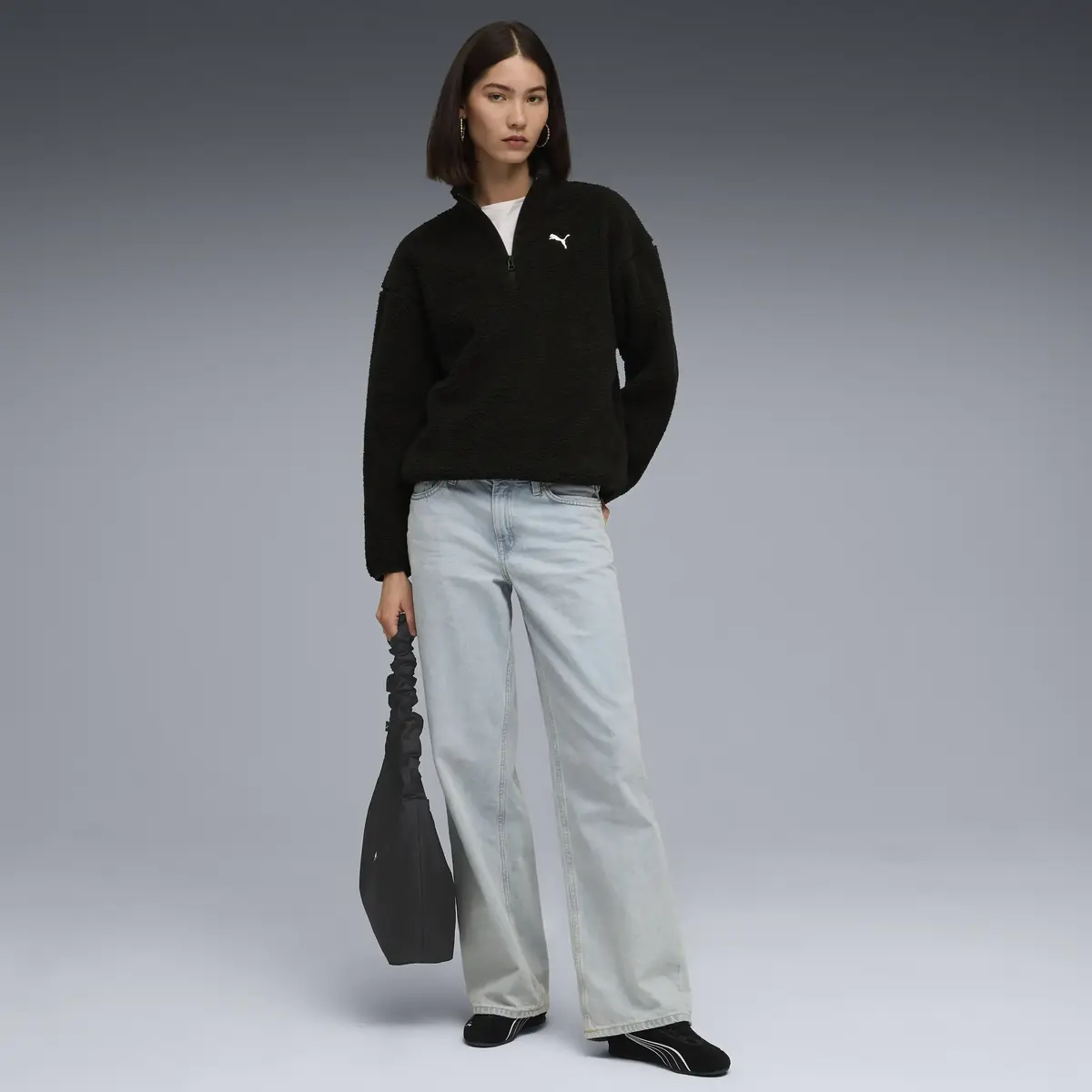 Puma ESS ELEVATED Half-Zip Crew Siyah Kadın Sweatshirt