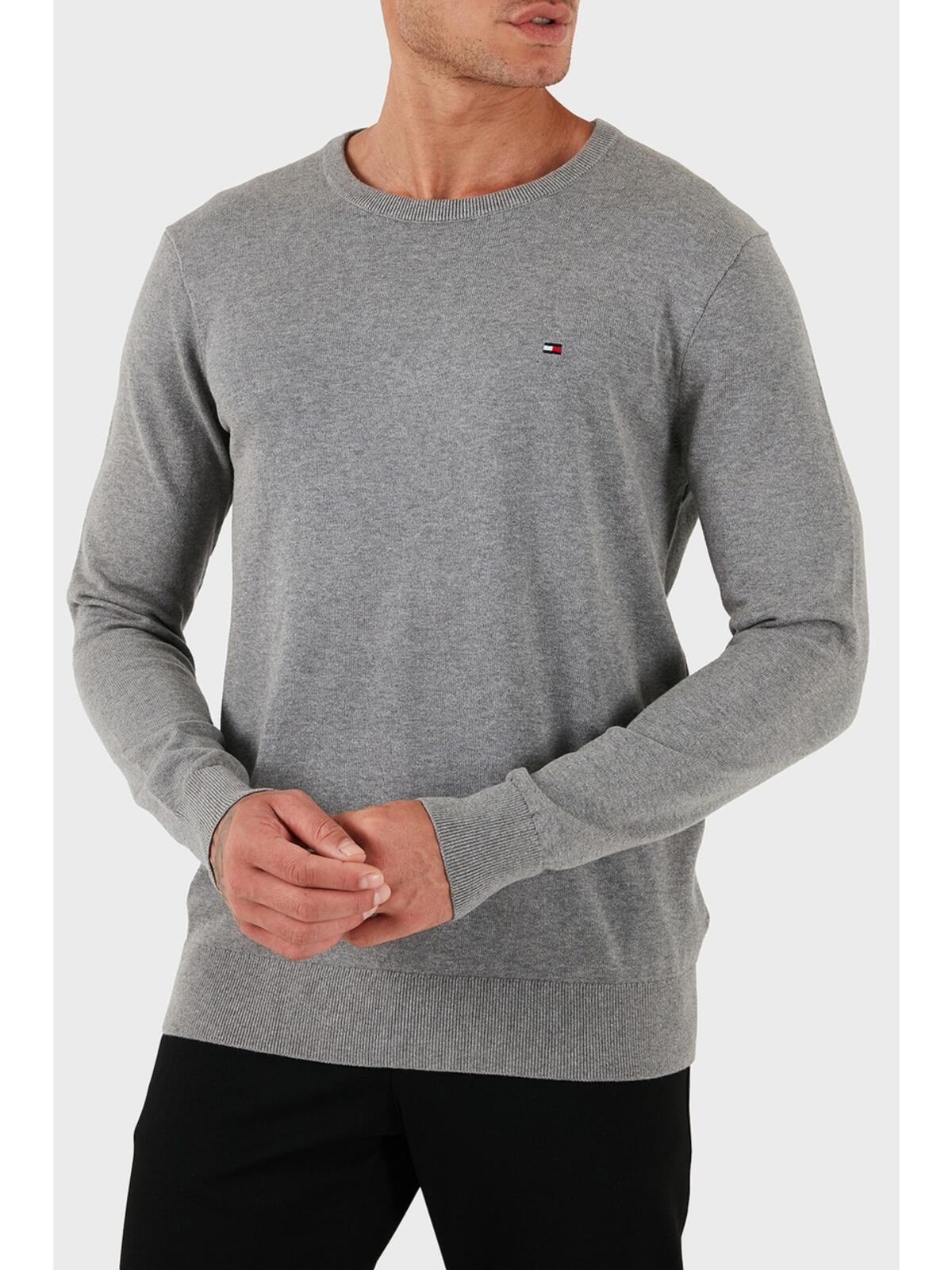 Tommy Hilfiger CORE ESSENTIAL COTTO Erkek Gri Kazak